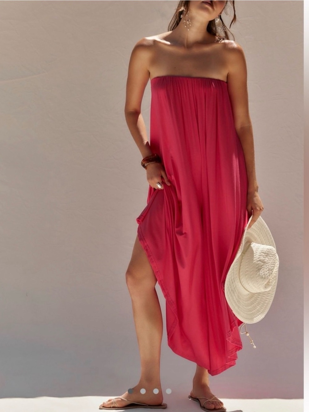 Free People Strapless Flowing Maxi Dress - Raspberry Pink